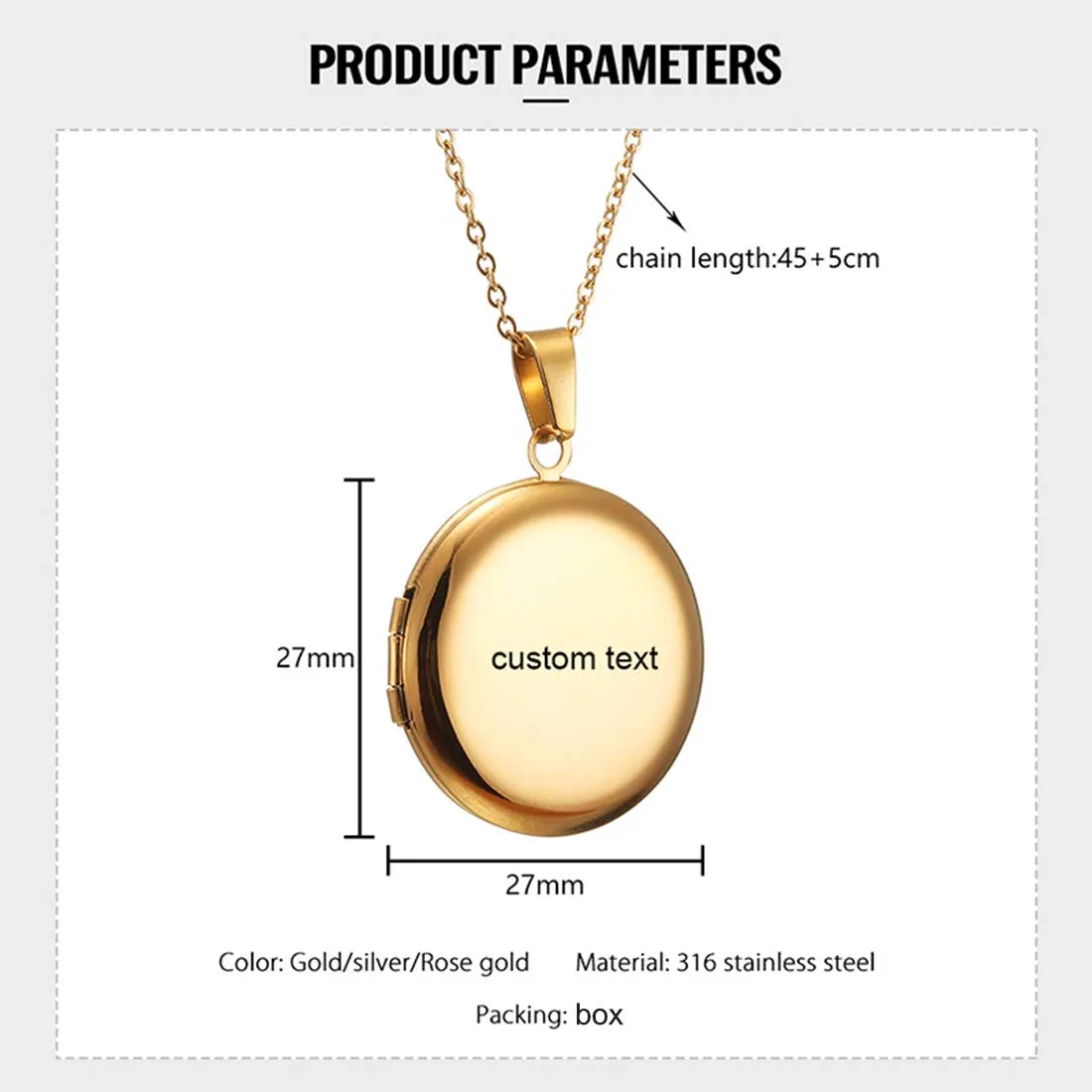 RWQIAN Collana di Foto Personalizzata per le Donne Ragazze Coppia in Acciaio Inossidabile Tondo oro Locket Portafoto Pendente Incisione Testo Collane Gioielli - immagine 2