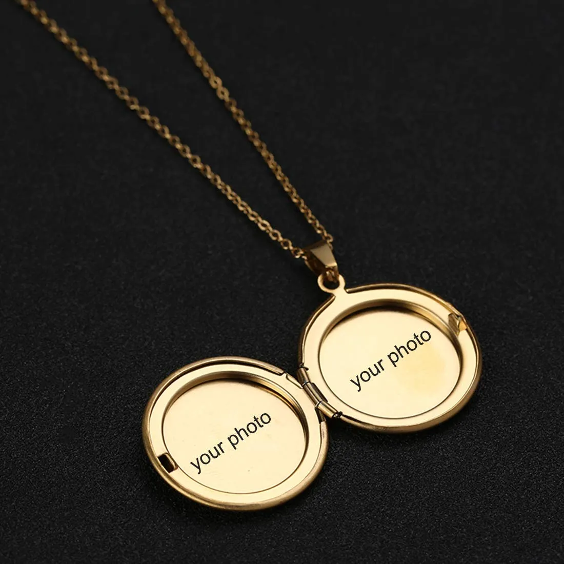 RWQIAN Collana di Foto Personalizzata per le Donne Ragazze Coppia in Acciaio Inossidabile Tondo oro Locket Portafoto Pendente Incisione Testo Collane Gioielli - immagine 4