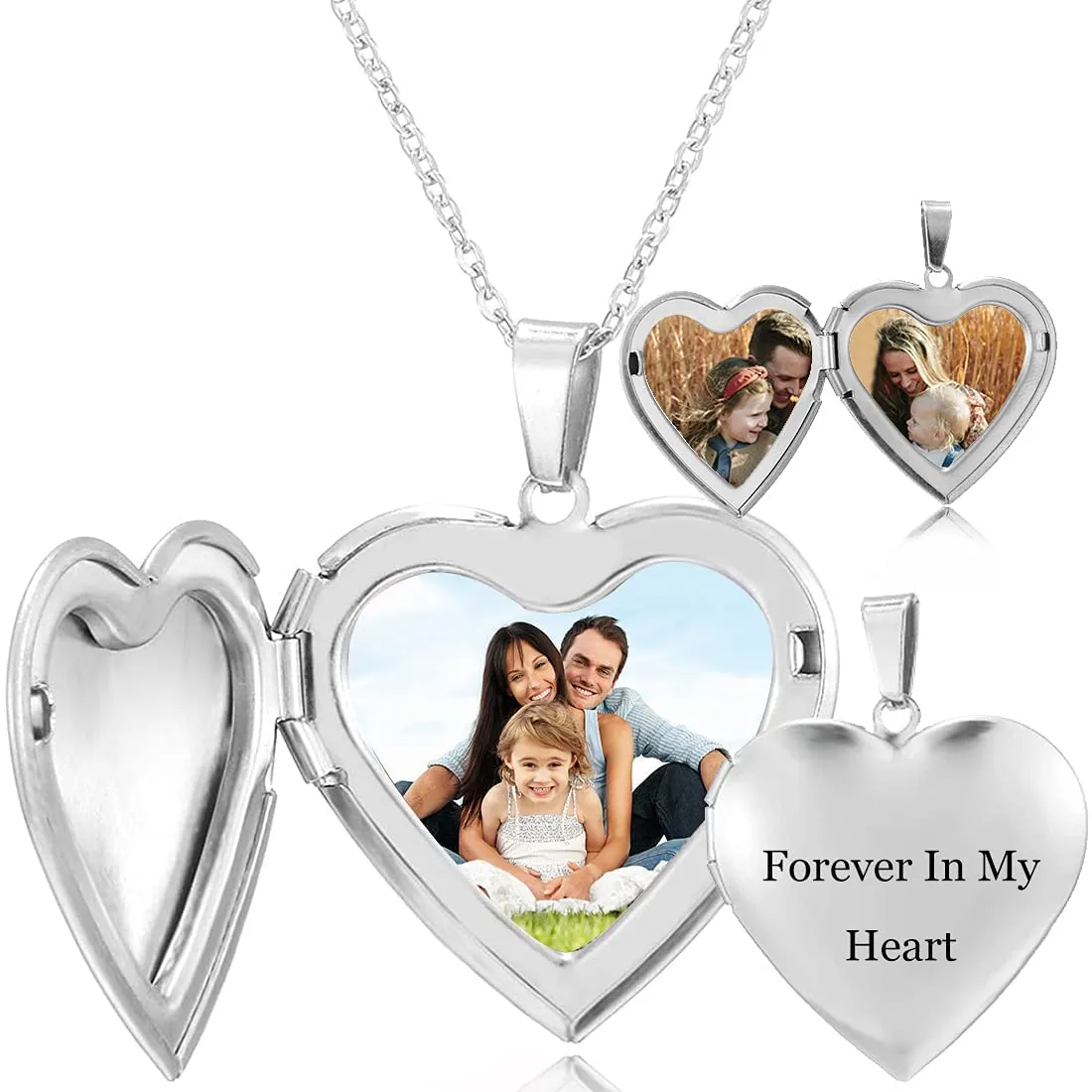 RWQIAN Collana di Foto Personalizzata per le Donne Ragazze Coppia in Acciaio Inossidabile Cuore Argento Locket Portafoto Pendente Incisione Testo Collane Gioielli - immagine 1
