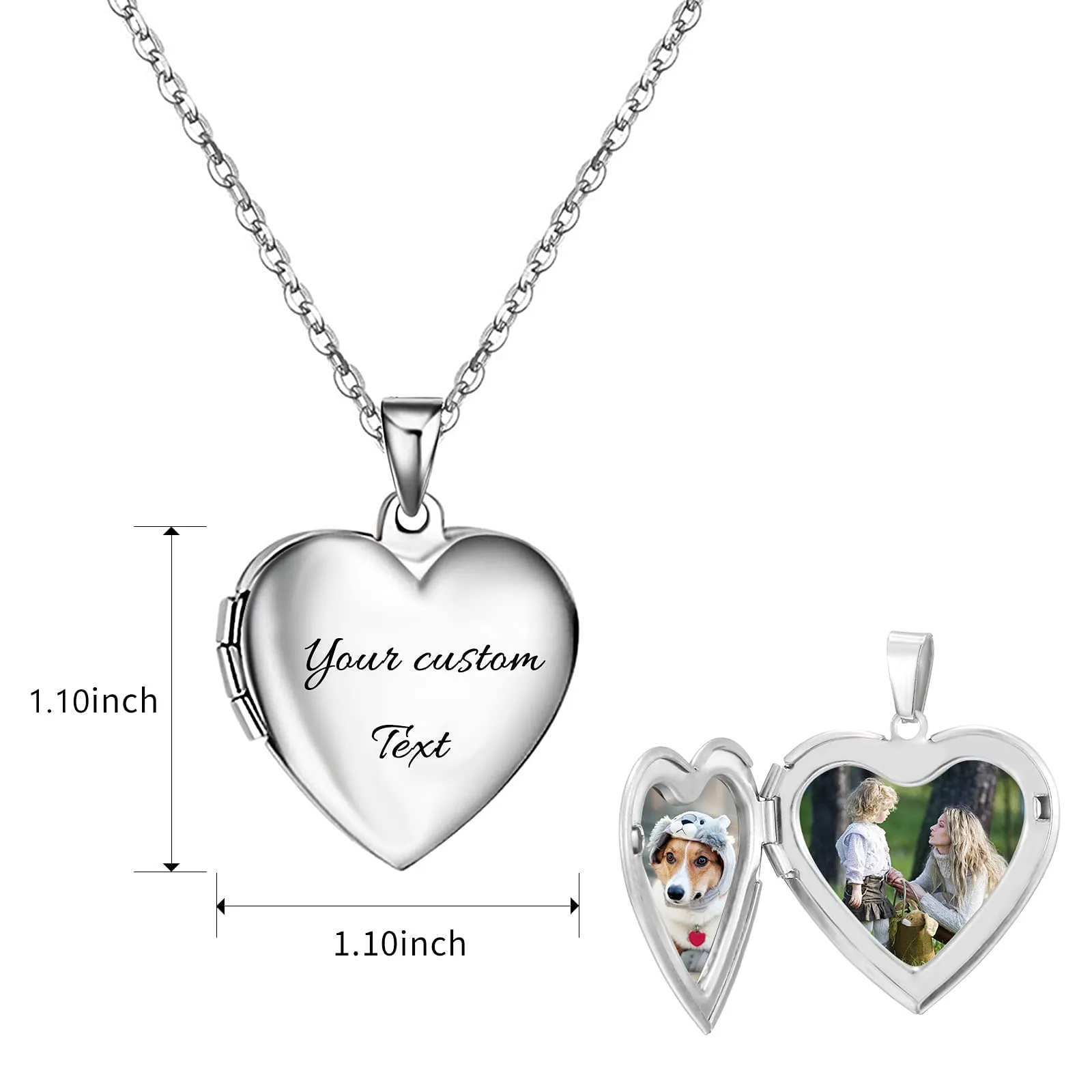 RWQIAN Collana di Foto Personalizzata per le Donne Ragazze Coppia in Acciaio Inossidabile Cuore Argento Locket Portafoto Pendente Incisione Testo Collane Gioielli - immagine 2