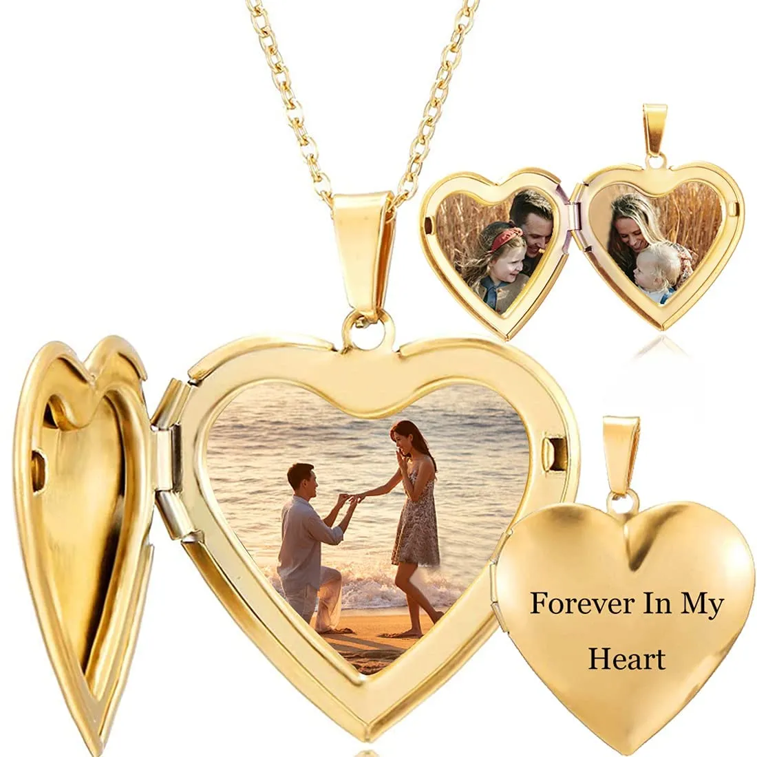 RWQIAN Collana di Foto Personalizzata per le Donne Ragazze Coppia in Acciaio Inossidabile Cuore Oro Locket Portafoto Pendente Incisione Testo Collane Gioielli - immagine 1