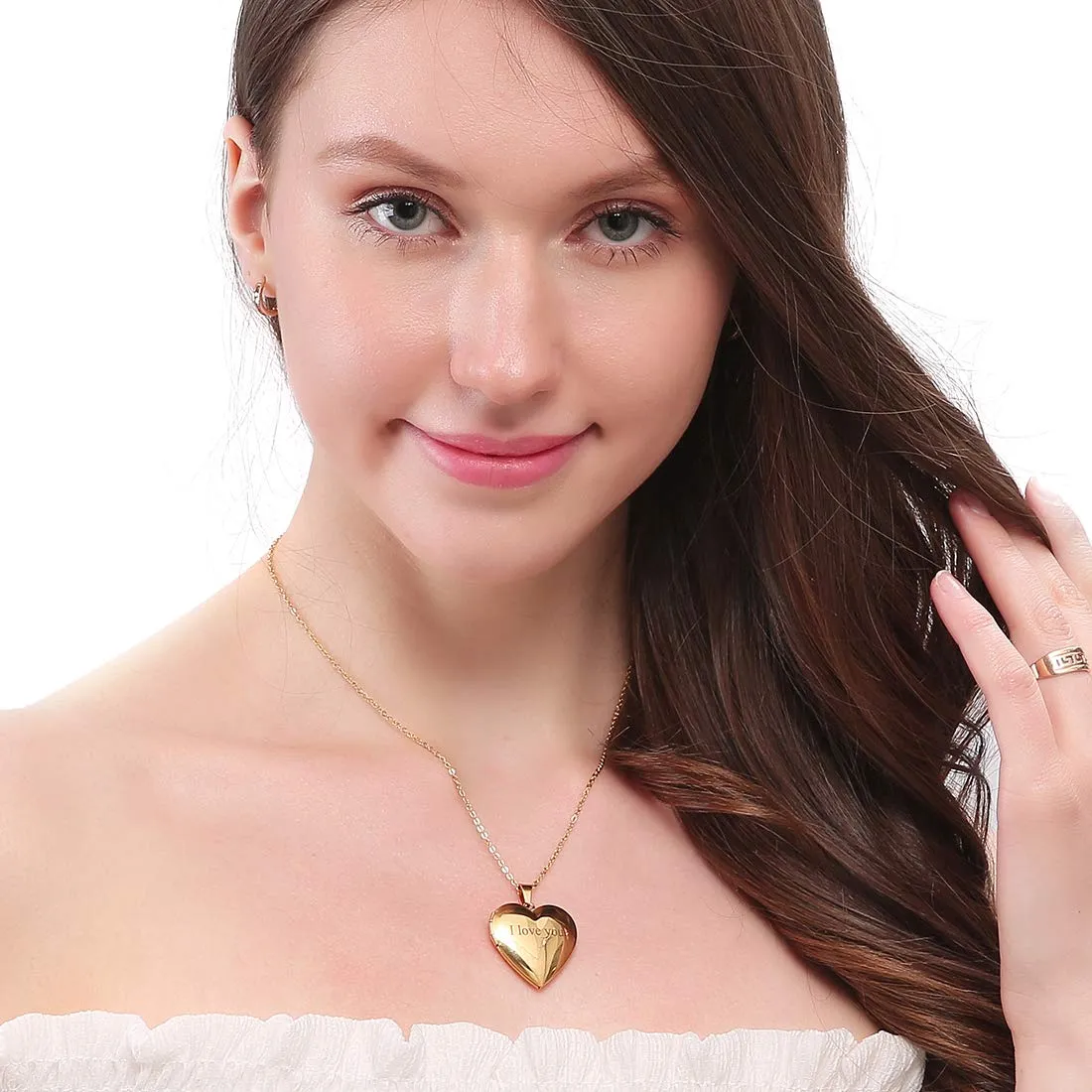 RWQIAN Collana di Foto Personalizzata per le Donne Ragazze Coppia in Acciaio Inossidabile Cuore Oro Locket Portafoto Pendente Incisione Testo Collane Gioielli - immagine 3