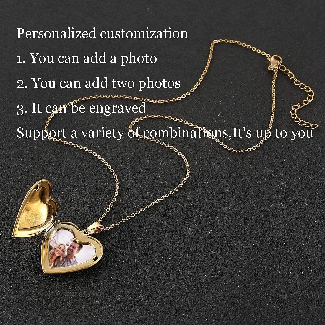 RWQIAN Collana di Foto Personalizzata per le Donne Ragazze Coppia in Acciaio Inossidabile Cuore Oro Locket Portafoto Pendente Incisione Testo Collane Gioielli - immagine 6