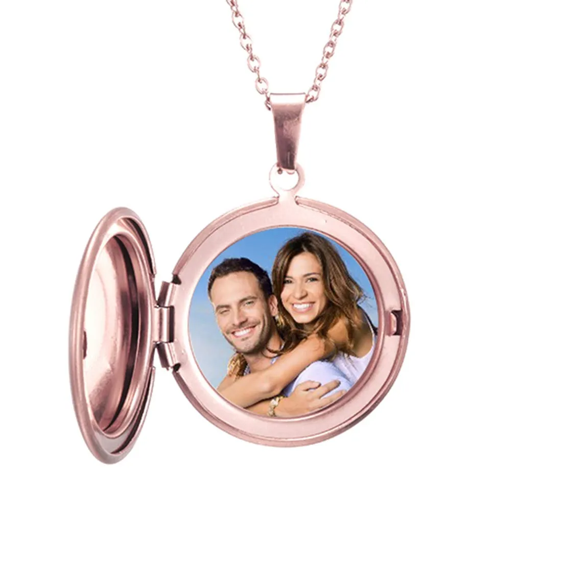 RWQIAN Collana di Foto Personalizzata per le Donne Ragazze Coppia in Acciaio Inossidabile Tondo oro rosa Locket Portafoto Pendente Incisione Testo Collane Gioielli - immagine 1