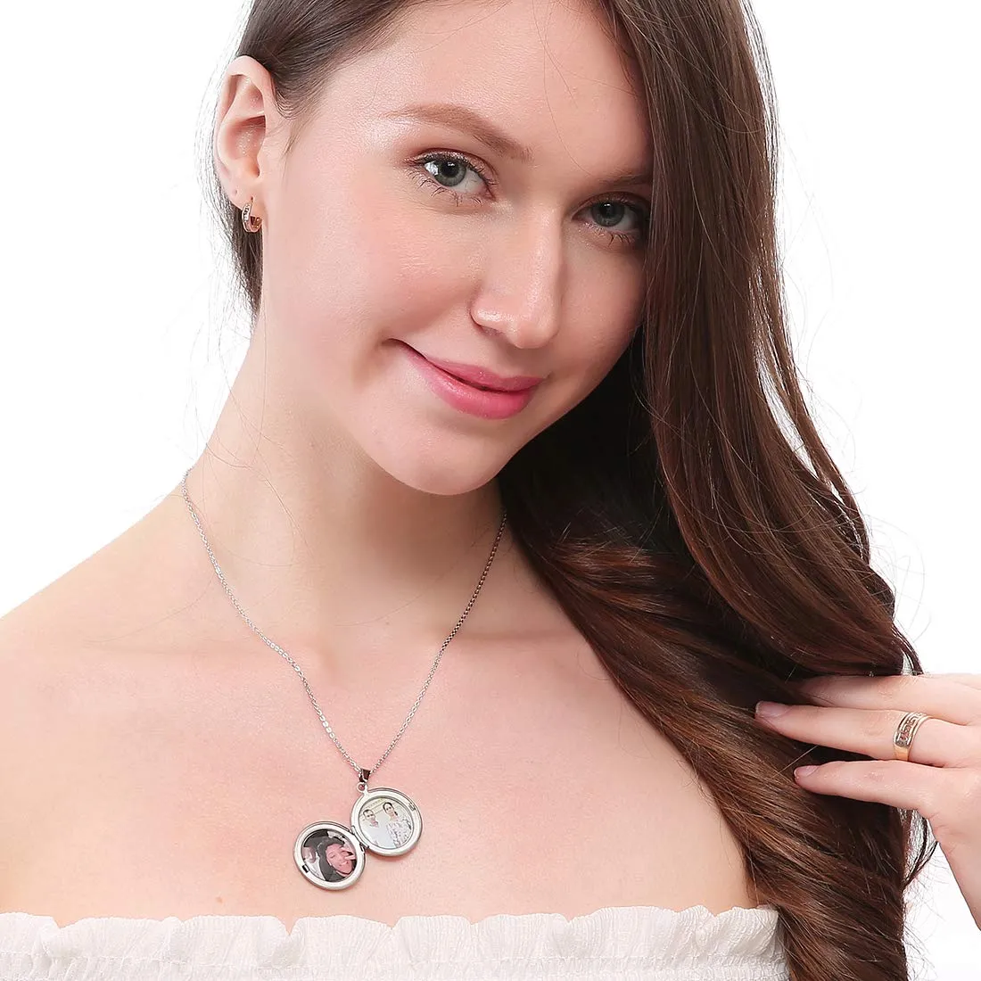 RWQIAN Collana di Foto Personalizzata per le Donne Ragazze Coppia in Acciaio Inossidabile Tondo oro rosa Locket Portafoto Pendente Incisione Testo Collane Gioielli - immagine 2