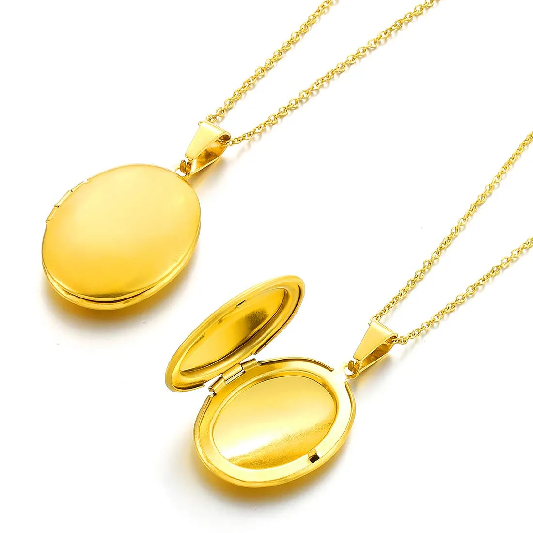 RWQIAN Collana di Foto Personalizzata per le Donne Ragazze Coppia in Acciaio Inossidabile Ovale oro Locket Portafoto Pendente Incisione Testo Collane Gioielli - immagine 3