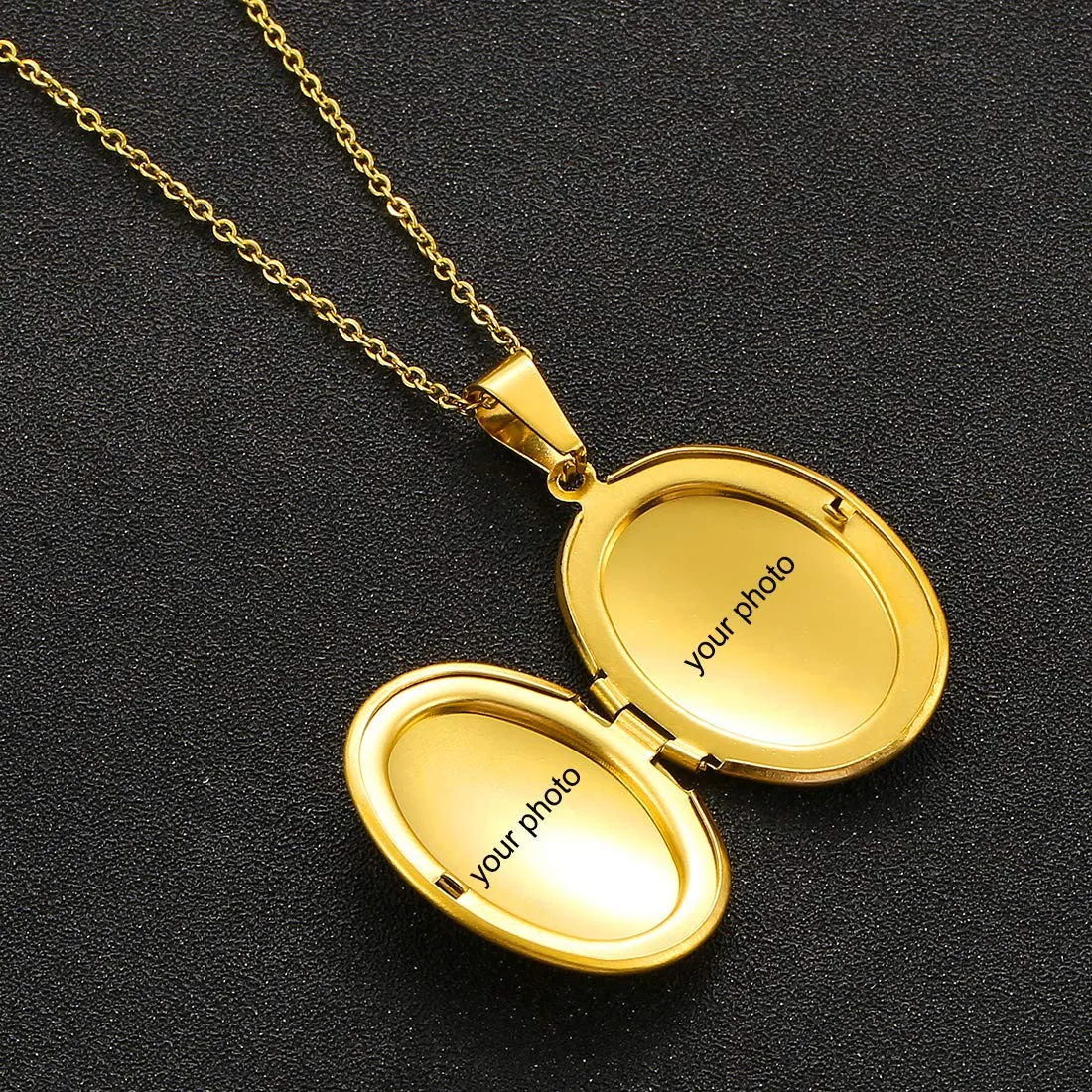 RWQIAN Collana di Foto Personalizzata per le Donne Ragazze Coppia in Acciaio Inossidabile Ovale oro Locket Portafoto Pendente Incisione Testo Collane Gioielli - immagine 4