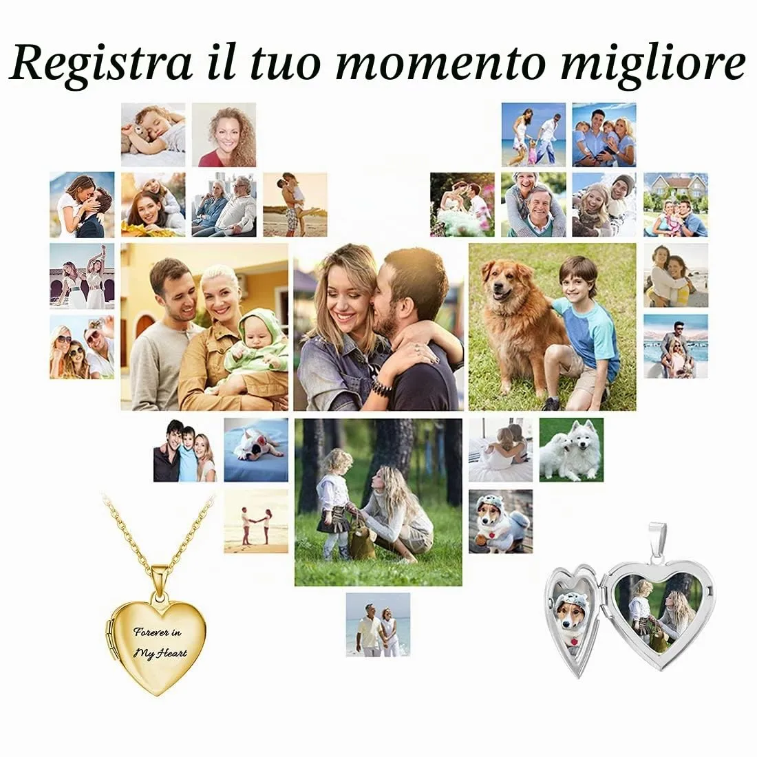 RWQIAN Collana di Foto Personalizzata per le Donne Ragazze Coppia in Acciaio Inossidabile Cuore Locket Portafoto Pendente Incisione Testo Collane Gioielli - immagine 5