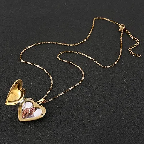 RWQIAN Collana di Foto Personalizzata per le Donne Ragazze Coppia in Acciaio Inossidabile Cuore Locket Portafoto Pendente Incisione Testo Collane Gioielli - immagine 4