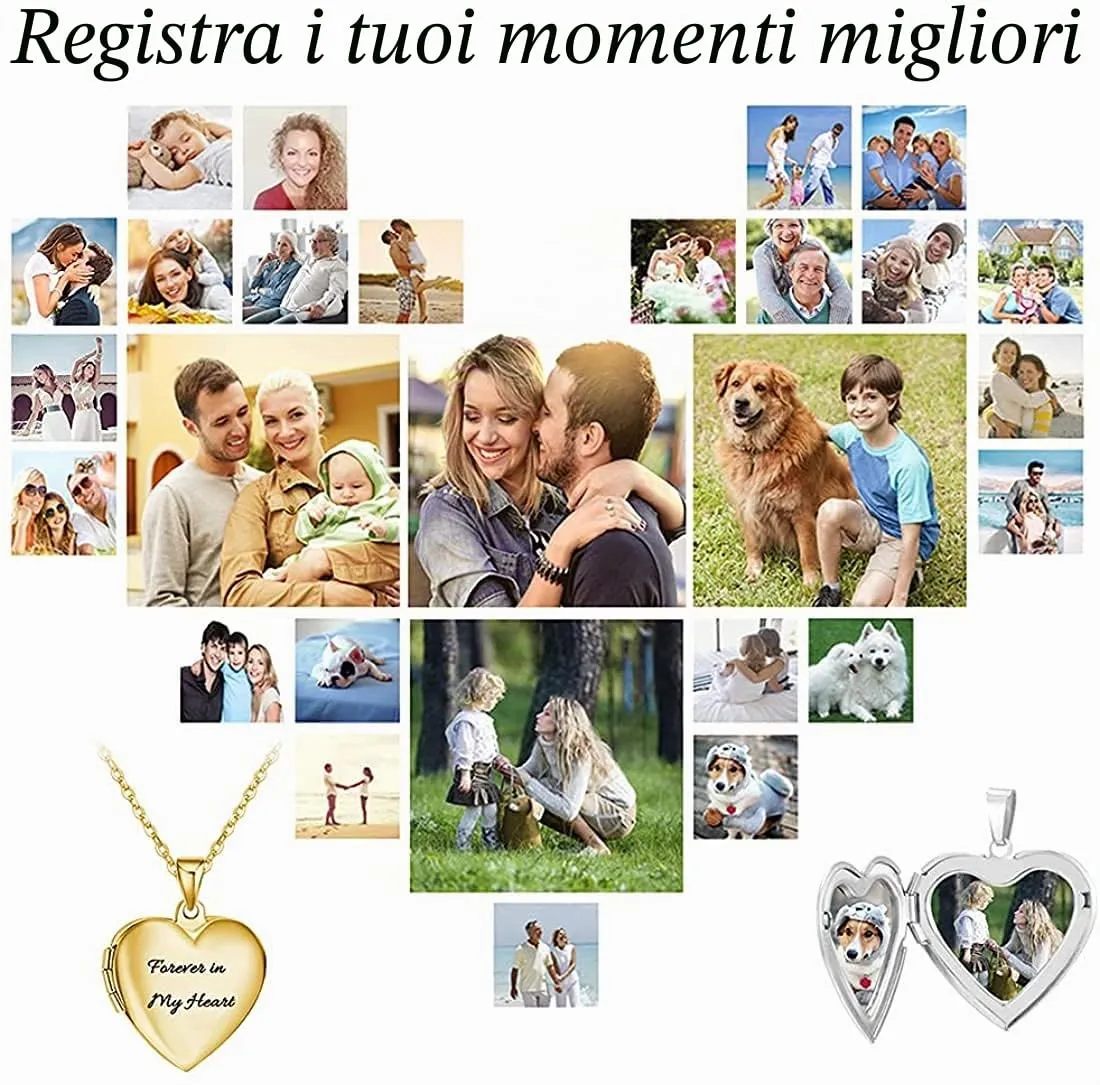 RWQIAN Collana di Foto Personalizzata per le Donne Ragazze Coppia in Acciaio Inossidabile Cuore Locket Portafoto Pendente Incisione Testo Collane Gioielli - immagine 7