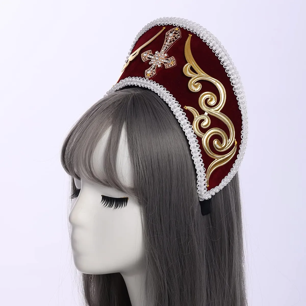 GRACEART - Copricapo Elisabettano con Cappello di Anna Bolena, Corona Tudor, Cappuccio (Stile-3) - immagine 3