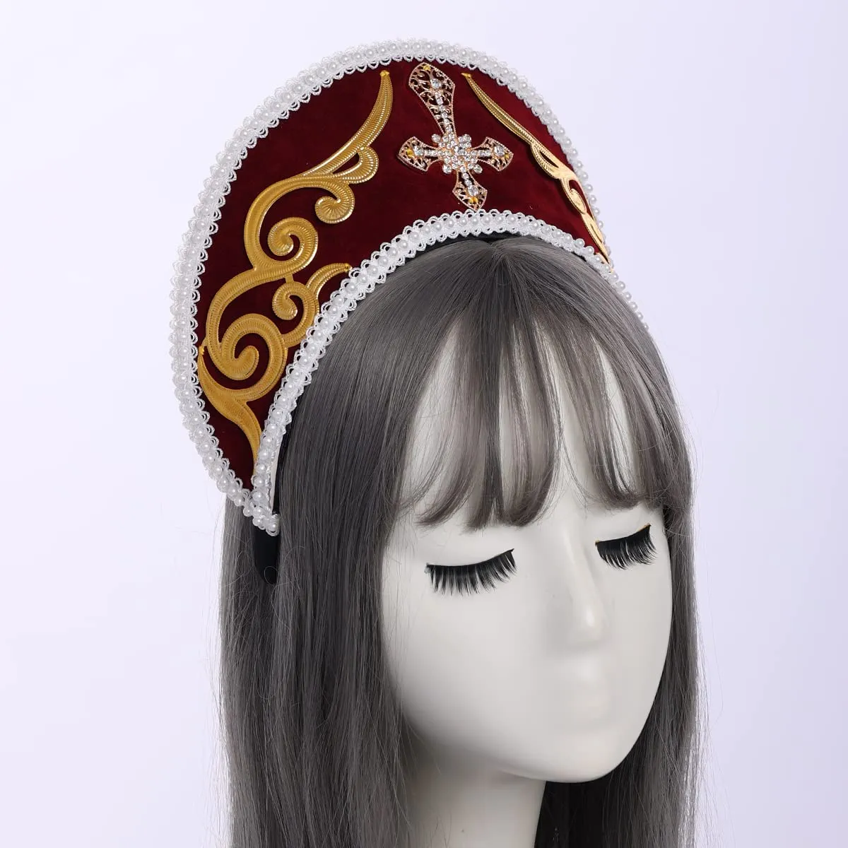 GRACEART - Copricapo Elisabettano con Cappello di Anna Bolena, Corona Tudor, Cappuccio (Stile-3) - immagine 4