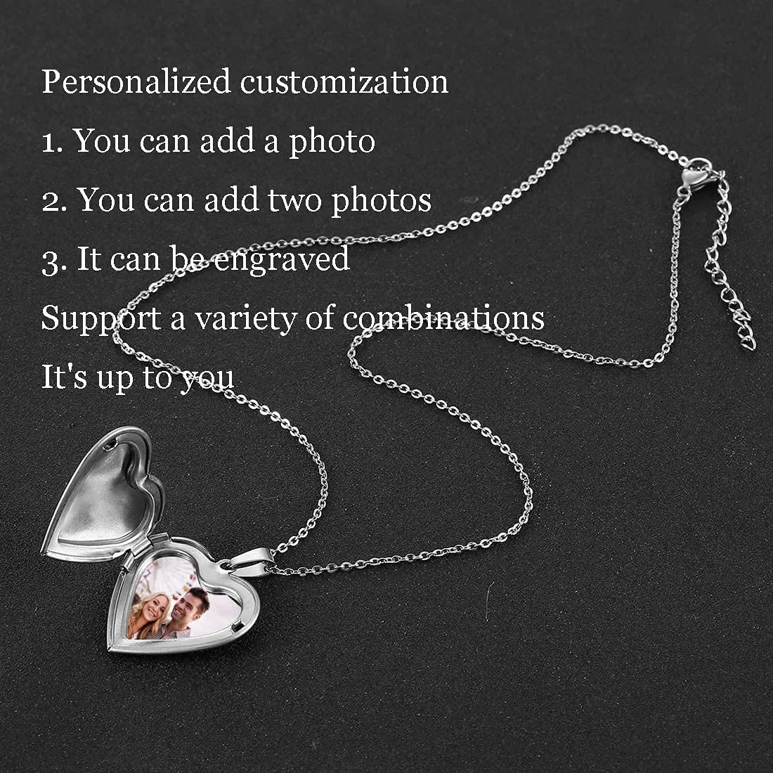 RWQIAN Collana di Foto Personalizzata per le Donne Ragazze Coppia in Acciaio Inossidabile Cuore Locket Portafoto Pendente Incisione Testo Collane Gioielli - immagine 5