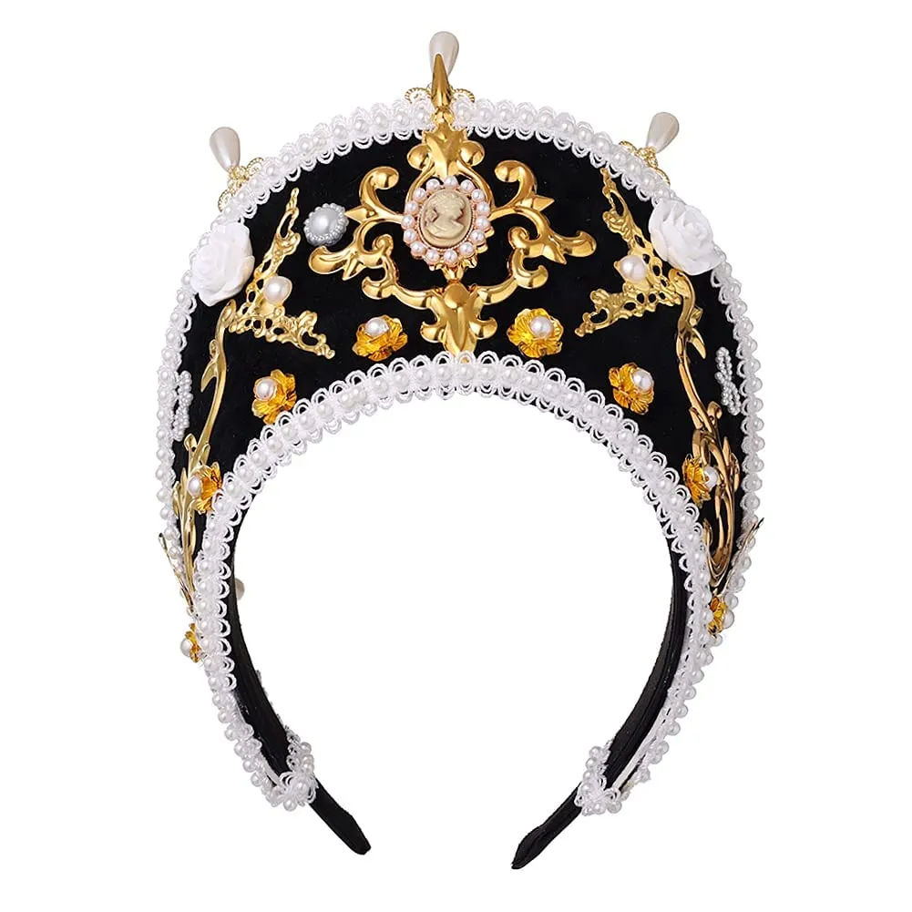 GRACEART - Copricapo Elisabettano con Cappello di Anna Bolena, Copricapo Tudor, Corona Hood (Stile-8) - immagine 1