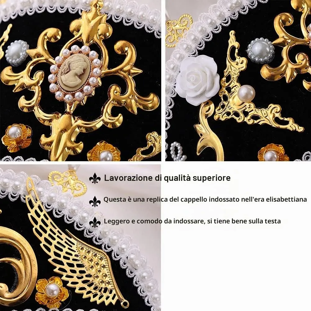 GRACEART - Copricapo Elisabettano con Cappello di Anna Bolena, Copricapo Tudor, Corona Hood (Stile-8) - immagine 3