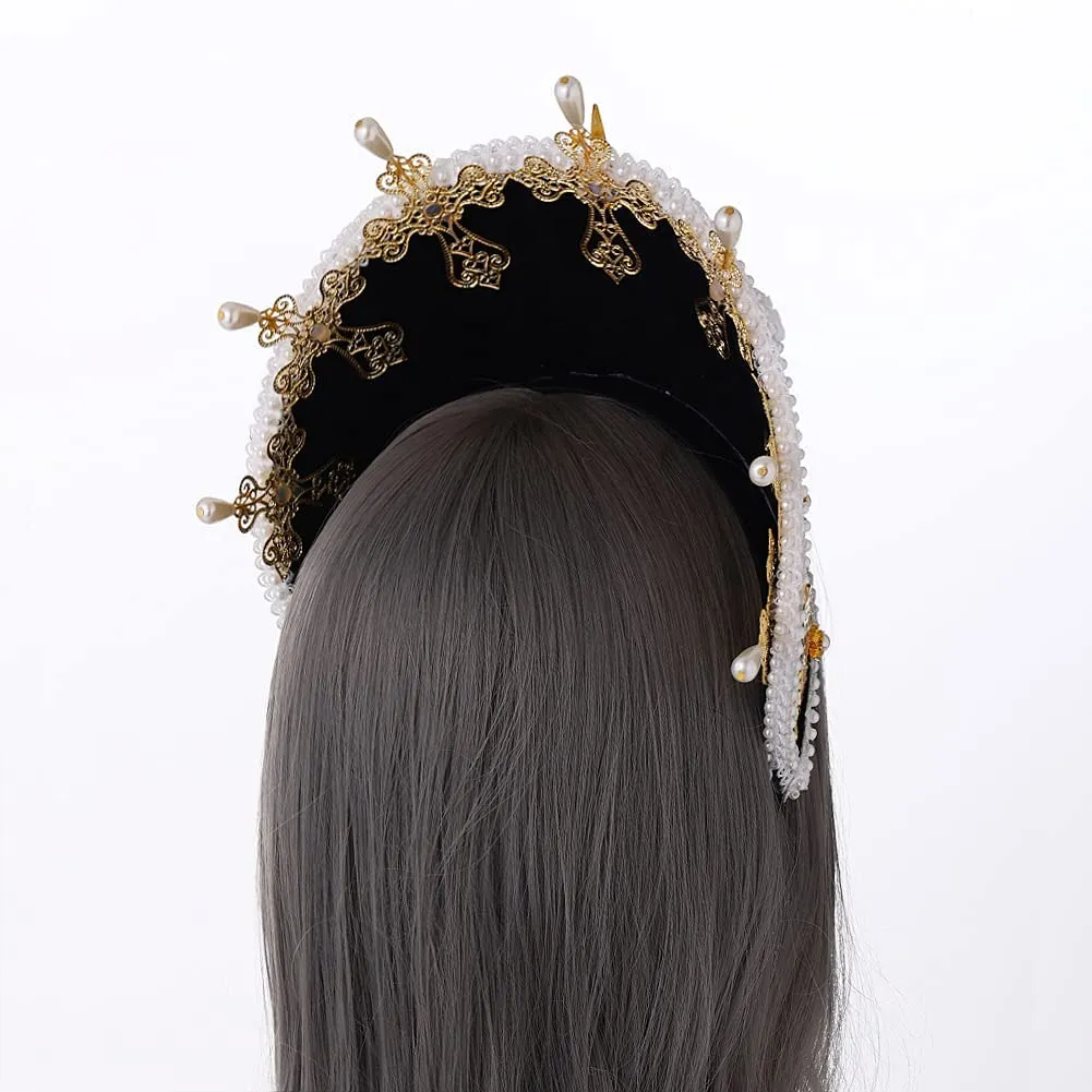 GRACEART - Copricapo Elisabettano con Cappello di Anna Bolena, Copricapo Tudor, Corona Hood (Stile-8) - immagine 5