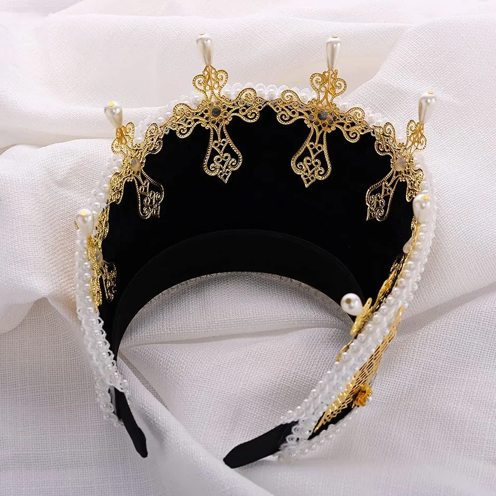 GRACEART - Copricapo Elisabettano con Cappello di Anna Bolena, Copricapo Tudor, Corona Hood (Stile-8) - immagine 6