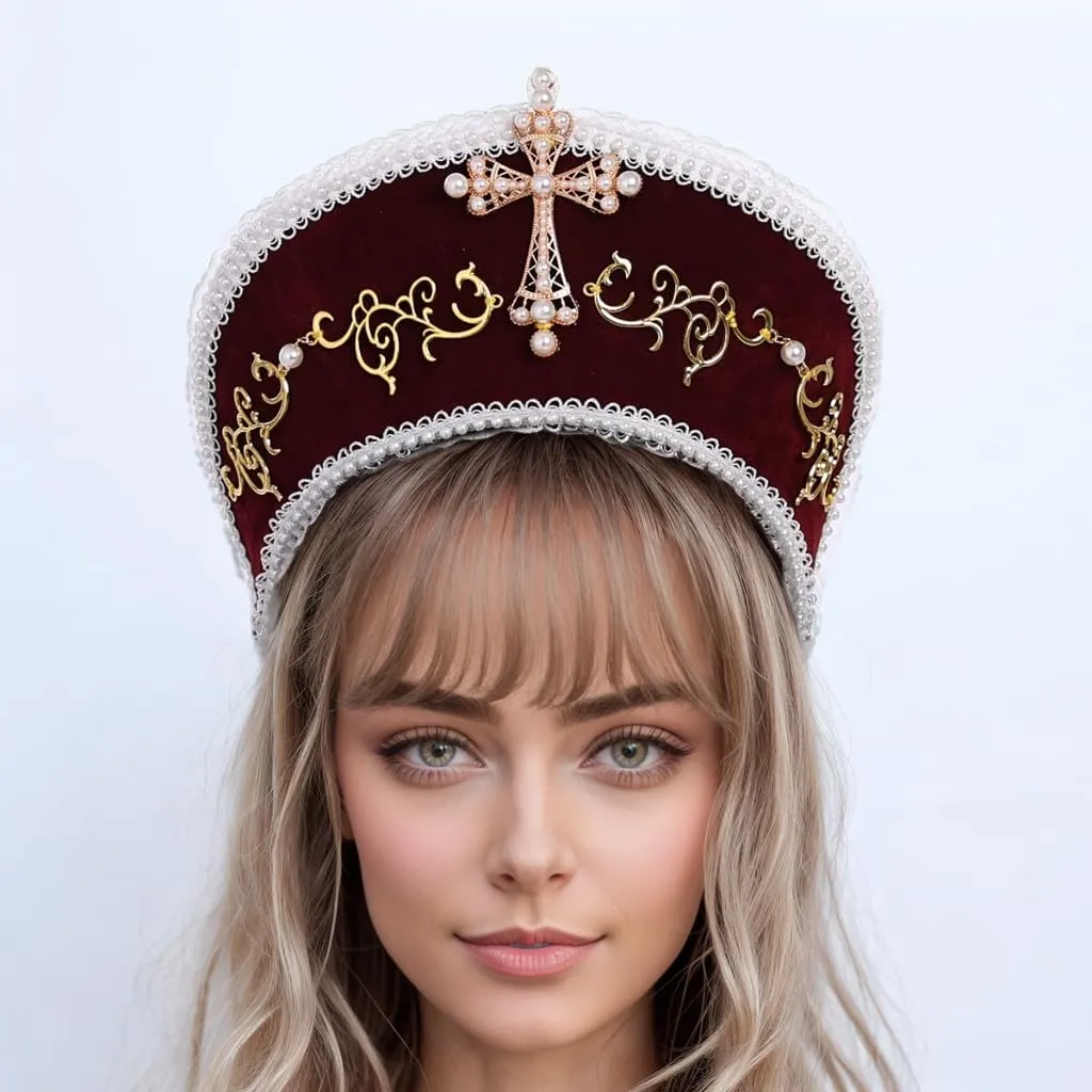 GRACEART Anne Boleyn Hat Copricapo elisabettiano Copricapo Tudor Coronet Hood Hat - immagine 2