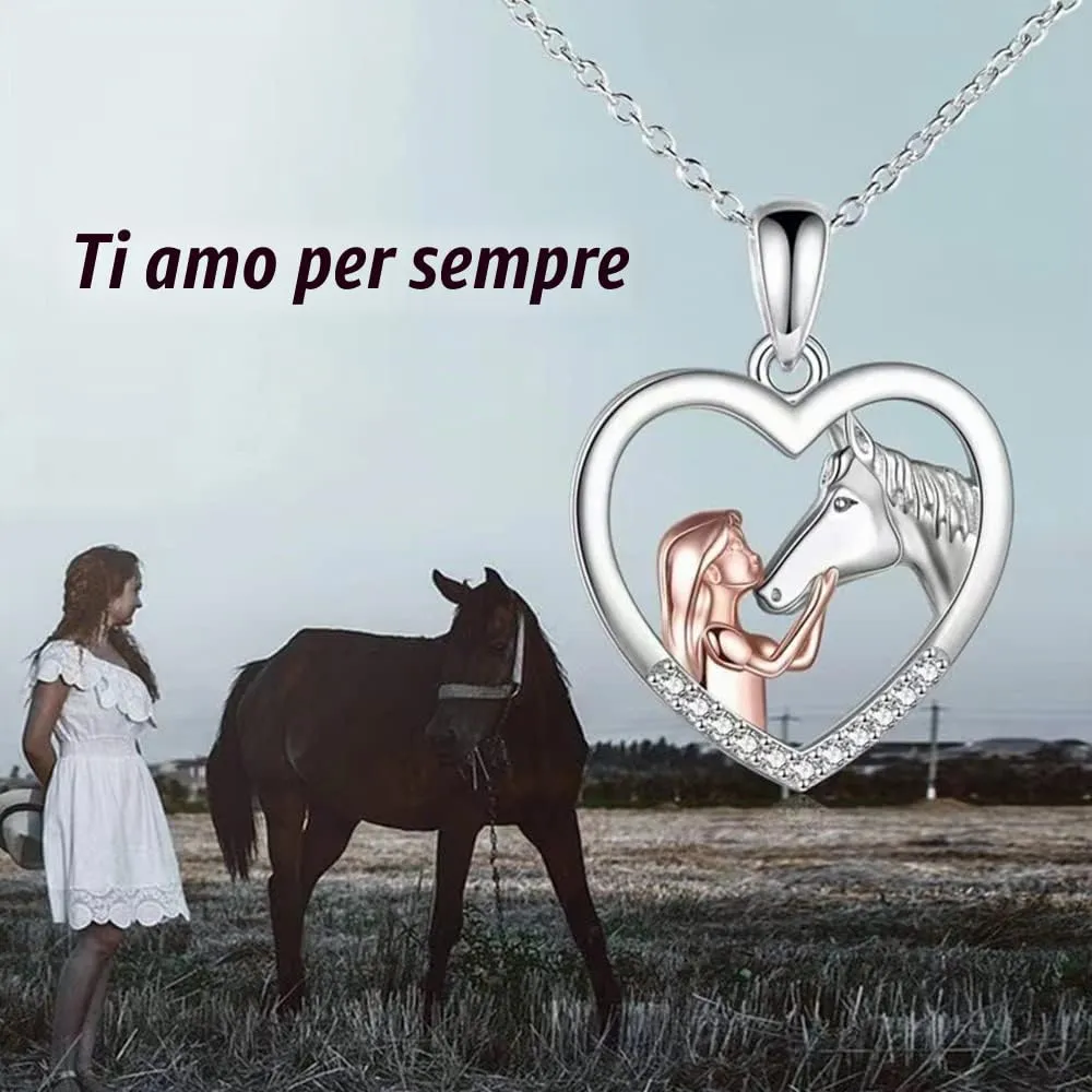 TOFBS Collana Ragazza e Cavallo Collana Pendente Cuore in Argento Collana Gioielli per Cavalli Regali per Donna Ragazze (# 1* Cavallo Argento) - immagine 2