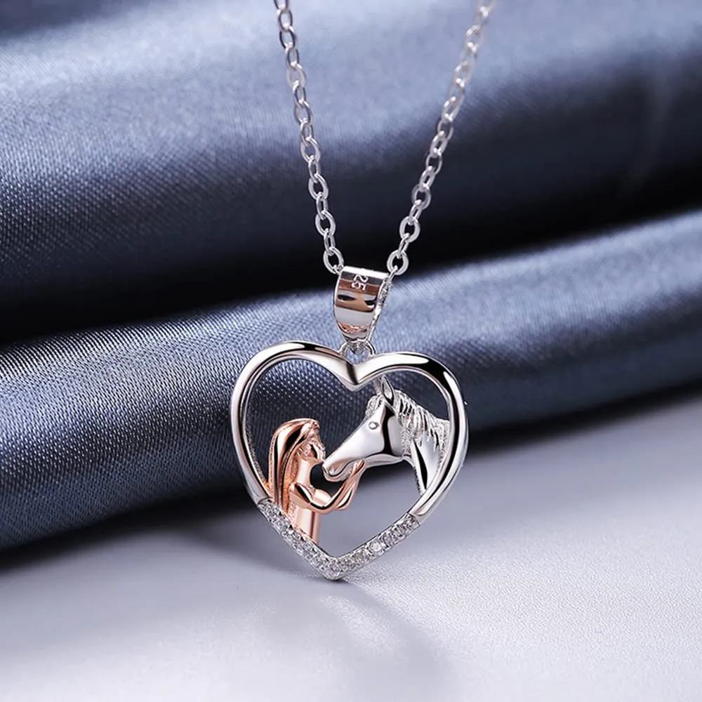 TOFBS Collana Ragazza e Cavallo Collana Pendente Cuore in Argento Collana Gioielli per Cavalli Regali per Donna Ragazze (# 1* Cavallo Argento) - immagine 3