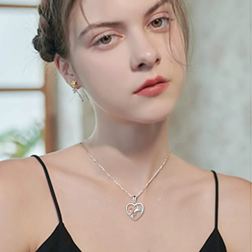 TOFBS Collana Ragazza e Cavallo Collana Pendente Cuore in Argento Collana Gioielli per Cavalli Regali per Donna Ragazze (# 1* Cavallo Argento) - immagine 6