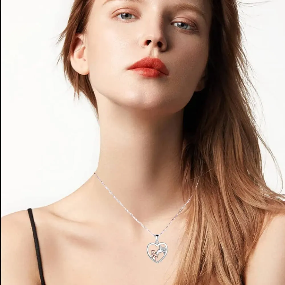TOFBS Collana Ragazza e Cavallo Collana Pendente Cuore in Argento Collana Gioielli per Cavalli Regali per Donna Ragazze (# 1* Cavallo Argento) - immagine 7