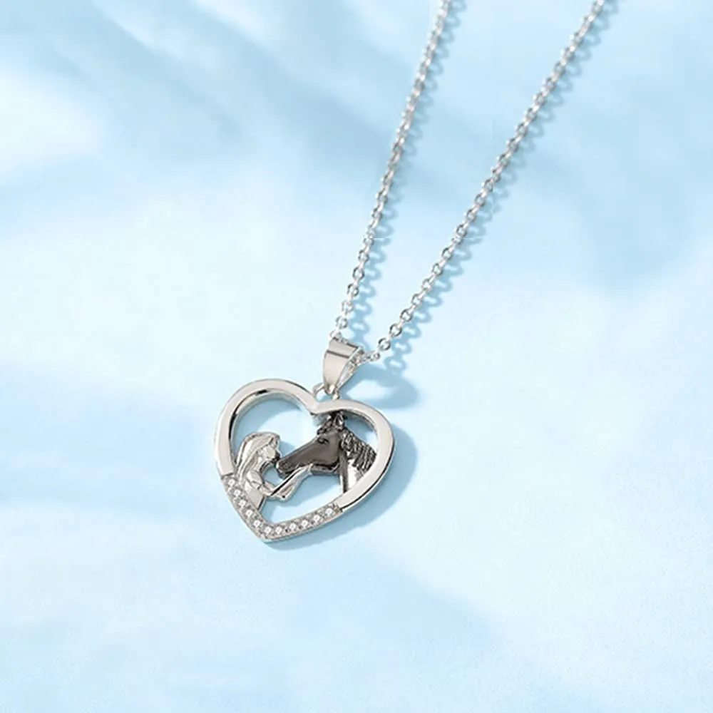TOFBS Collana Ragazza e Cavallo Collana Pendente Cuore in Argento Collana Gioielli per Cavalli Regali per Donna Ragazze (# 1* Cavallo Nero) - immagine 3