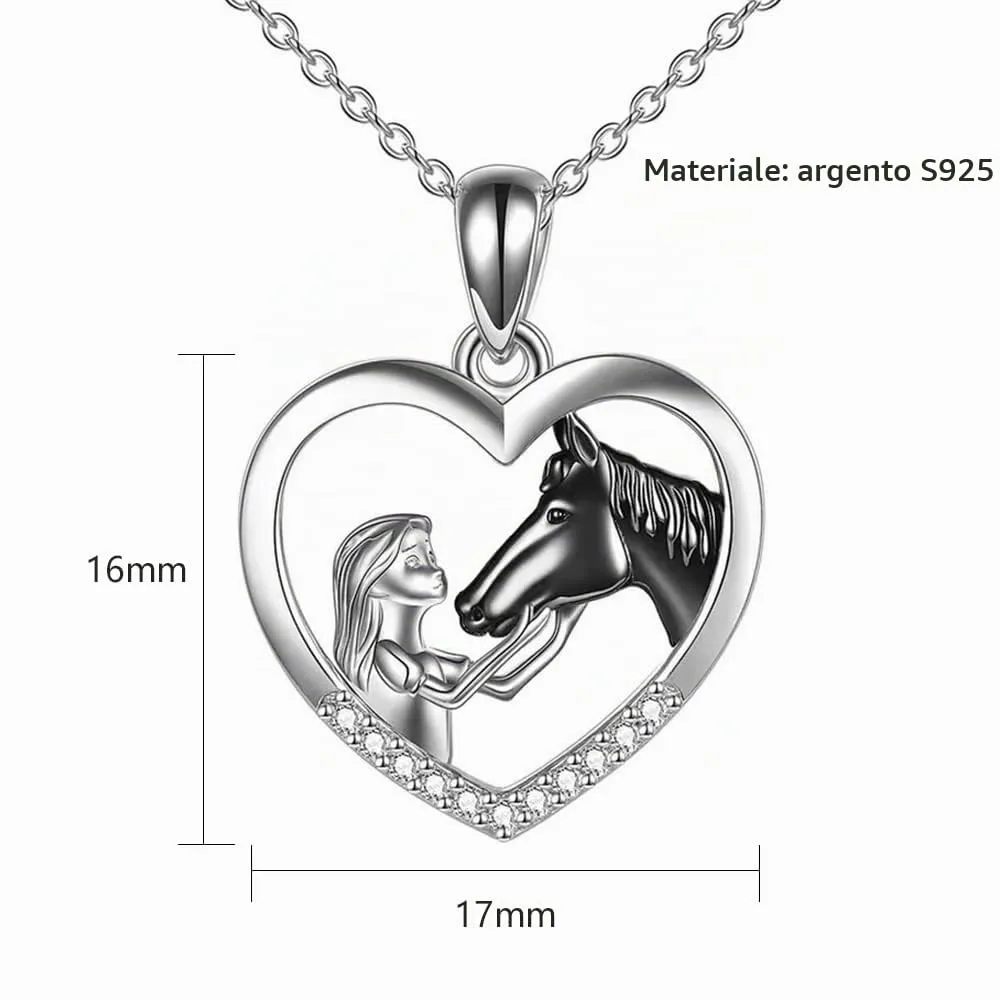 TOFBS Collana Ragazza e Cavallo Collana Pendente Cuore in Argento Collana Gioielli per Cavalli Regali per Donna Ragazze (# 1* Cavallo Nero) - immagine 4