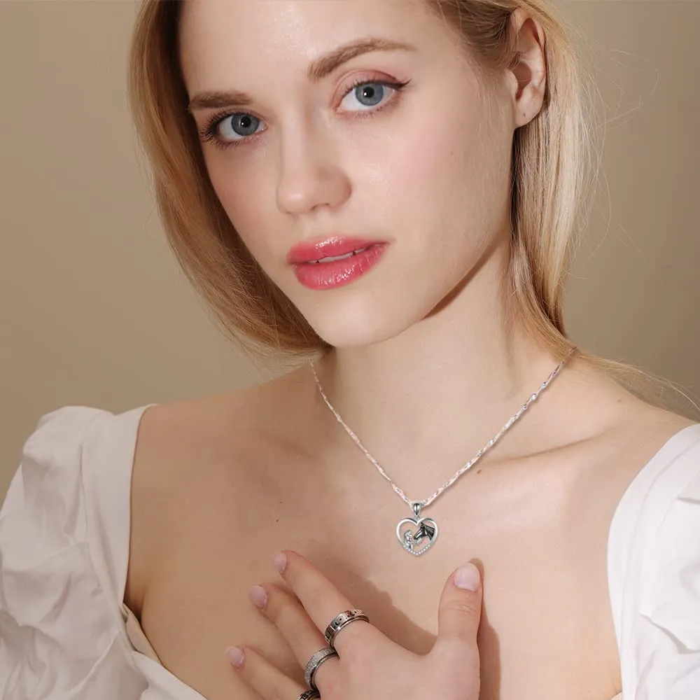 TOFBS Collana Ragazza e Cavallo Collana Pendente Cuore in Argento Collana Gioielli per Cavalli Regali per Donna Ragazze (# 1* Cavallo Nero) - immagine 5