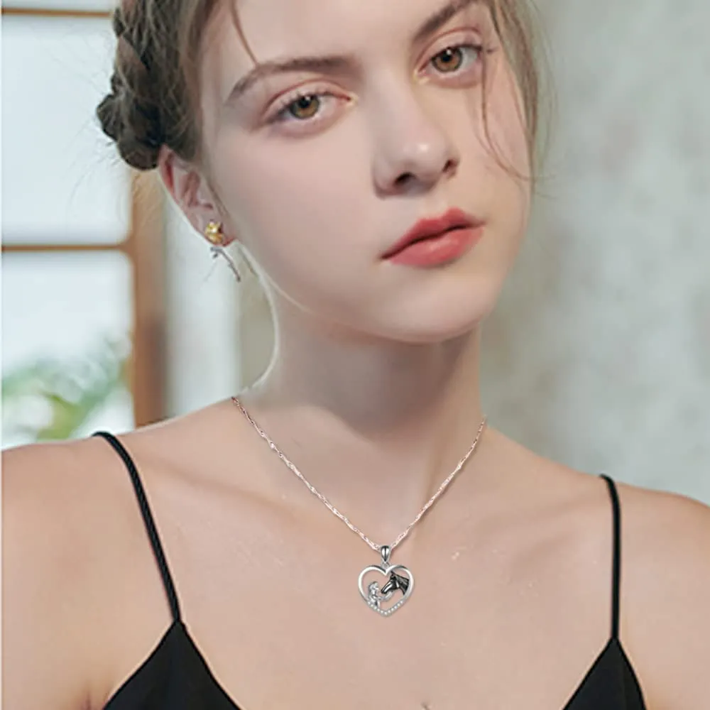 TOFBS Collana Ragazza e Cavallo Collana Pendente Cuore in Argento Collana Gioielli per Cavalli Regali per Donna Ragazze (# 1* Cavallo Nero) - immagine 6