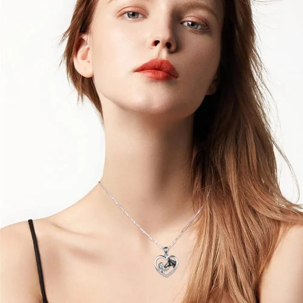 TOFBS Collana Ragazza e Cavallo Collana Pendente Cuore in Argento Collana Gioielli per Cavalli Regali per Donna Ragazze (# 1* Cavallo Nero) - immagine 7