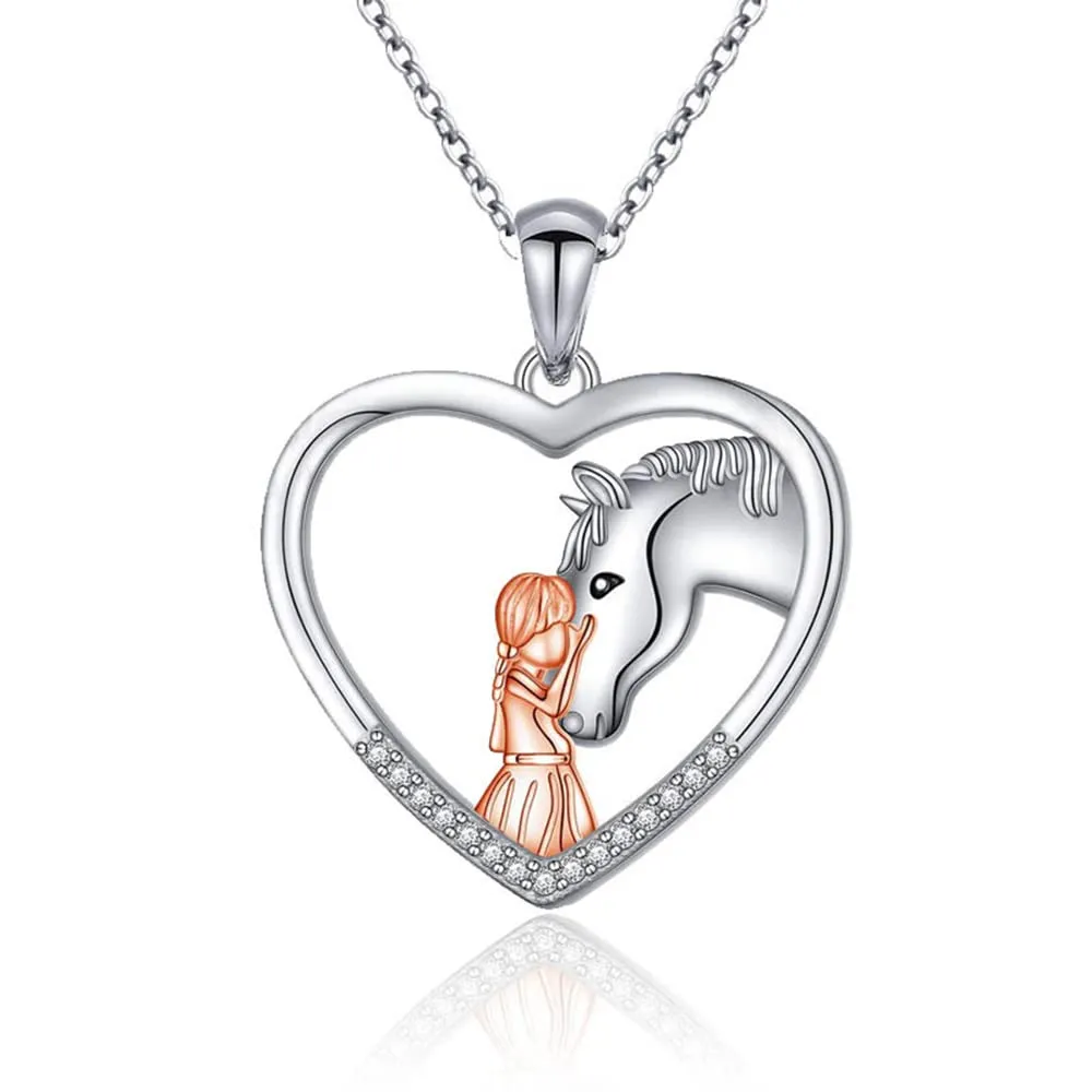 TOFBS Collana Ragazza e Cavallo - Pendente Cuore in Argento - Gioielli per Cavalli e Regali per Donna e Ragazze (# 2) - immagine 1