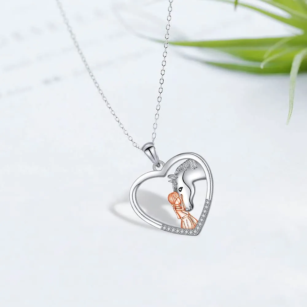 TOFBS Collana Ragazza e Cavallo - Pendente Cuore in Argento - Gioielli per Cavalli e Regali per Donna e Ragazze (# 2) - immagine 2