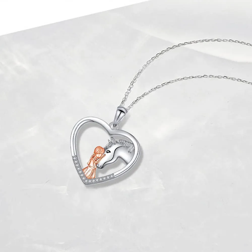 TOFBS Collana Ragazza e Cavallo - Pendente Cuore in Argento - Gioielli per Cavalli e Regali per Donna e Ragazze (# 2) - immagine 3