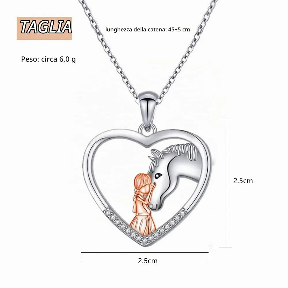 TOFBS Collana Ragazza e Cavallo - Pendente Cuore in Argento - Gioielli per Cavalli e Regali per Donna e Ragazze (# 2) - immagine 4