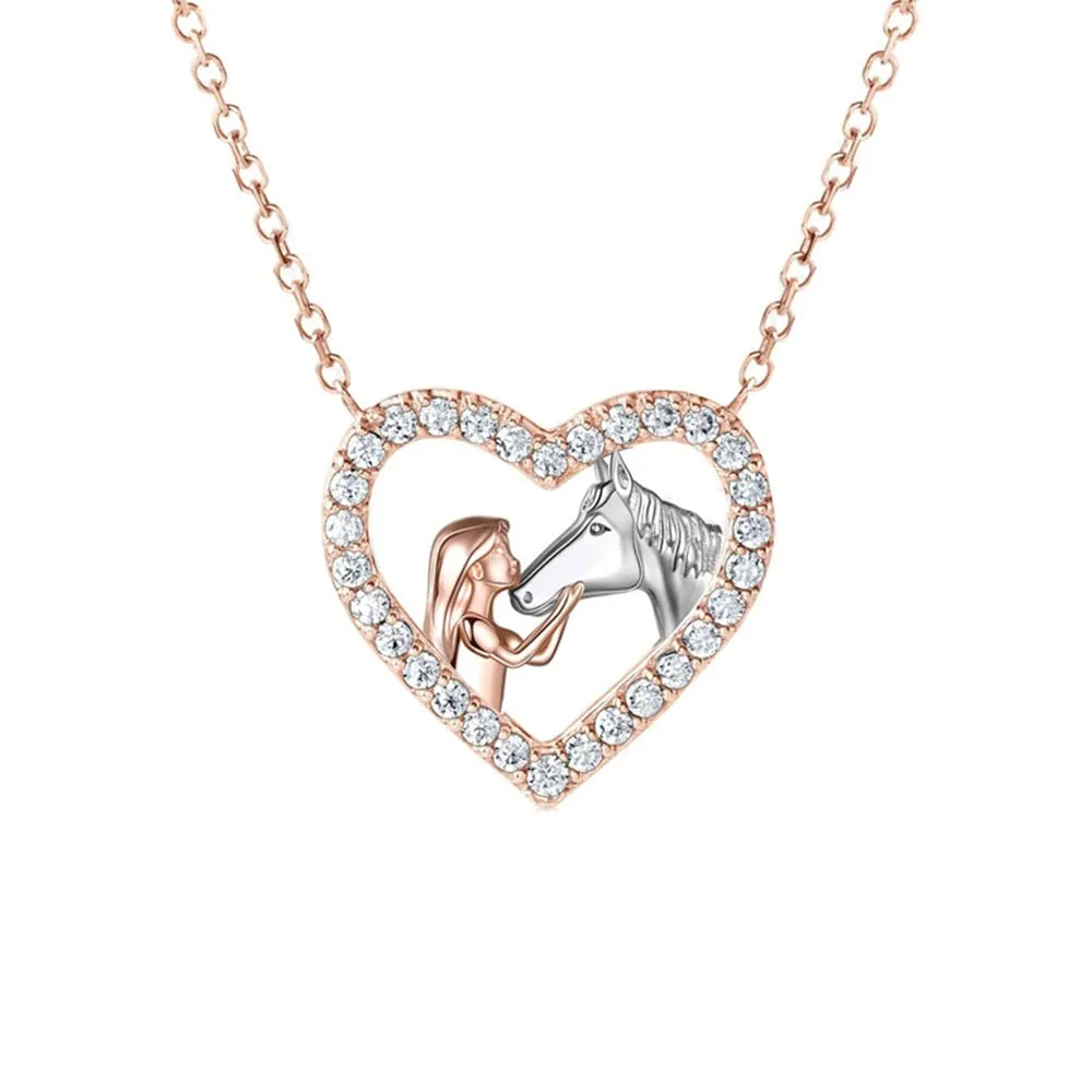 TOFBS Collana Ragazza e Cavallo - Pendente Cuore in Argento - Gioielli per Cavalli - Regali per Donna e Ragazze (# 3) - immagine 1