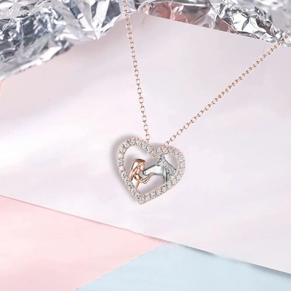 TOFBS Collana Ragazza e Cavallo - Pendente Cuore in Argento - Gioielli per Cavalli - Regali per Donna e Ragazze (# 3) - immagine 2