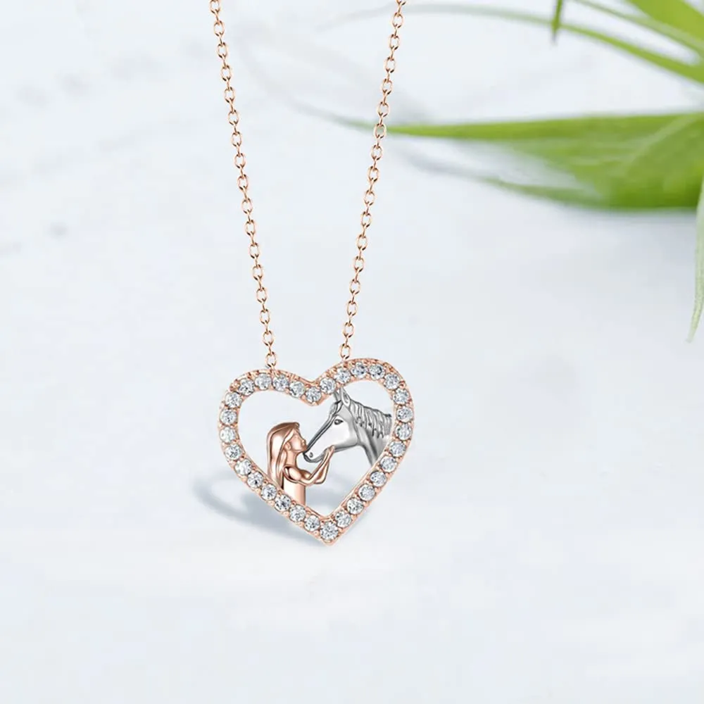 TOFBS Collana Ragazza e Cavallo - Pendente Cuore in Argento - Gioielli per Cavalli - Regali per Donna e Ragazze (# 3) - immagine 3