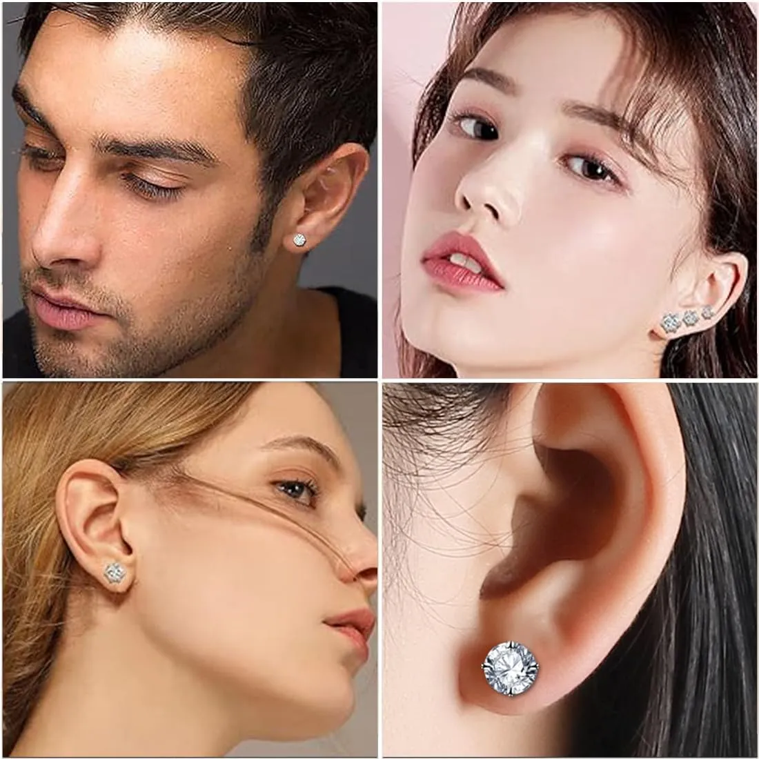 Orecchini Uomo Donna con Zirconia Cubica,4 Paia di Set Orecchini a Bottone in Acciaio al Titanio Anallergici Argento Orecchino per Donna Uomo Ragazza Gioielli Set, 2/3/4/5 mm - immagine 2