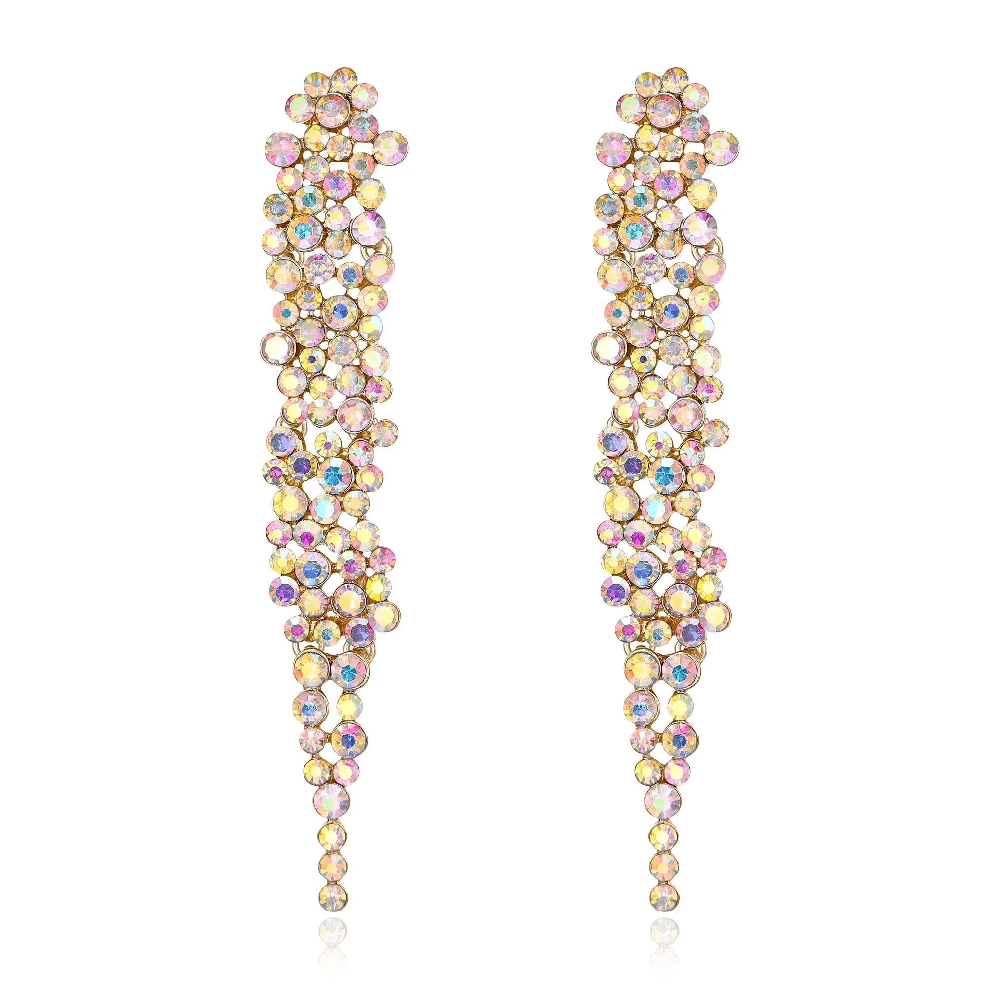 EVER FAITH Matrimonio Strass Cristalli Art Deco Statement Orecchini, Banchetto Prom Long Chandelier Orecchini pendenti per Donna Sposa Iridescente AB Oro-fondo - immagine 1