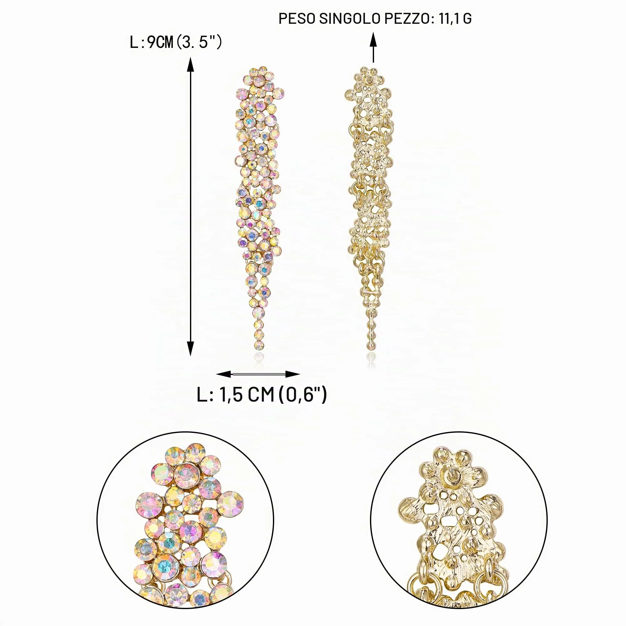 EVER FAITH Matrimonio Strass Cristalli Art Deco Statement Orecchini, Banchetto Prom Long Chandelier Orecchini pendenti per Donna Sposa Iridescente AB Oro-fondo - immagine 5