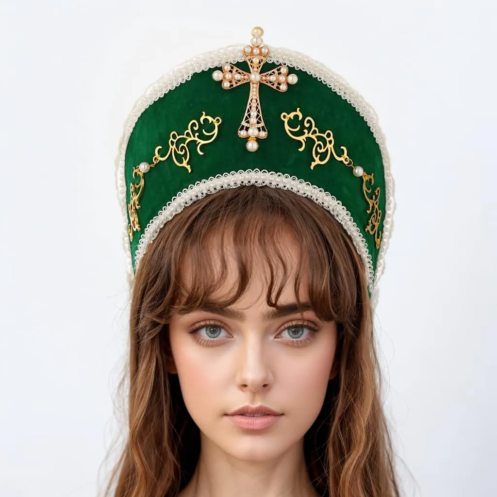 GRACEART Cappello Anne Boleyn Copertura per la testa copricapo elisabettiano Corona Tudor con cappuccio - immagine 2