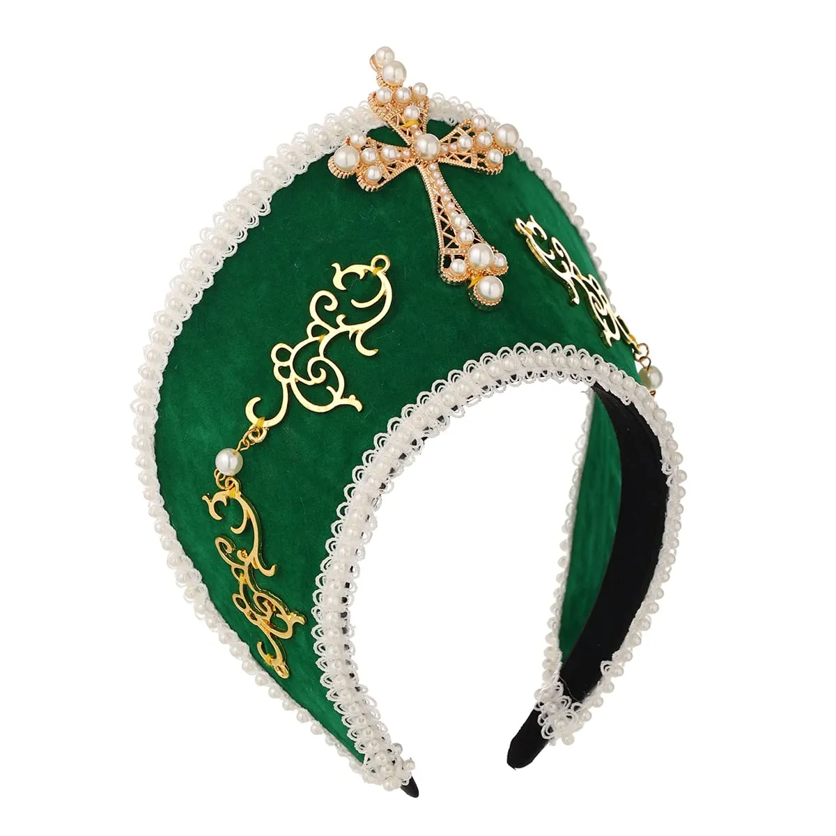 GRACEART Cappello Anne Boleyn Copertura per la testa copricapo elisabettiano Corona Tudor con cappuccio - immagine 3