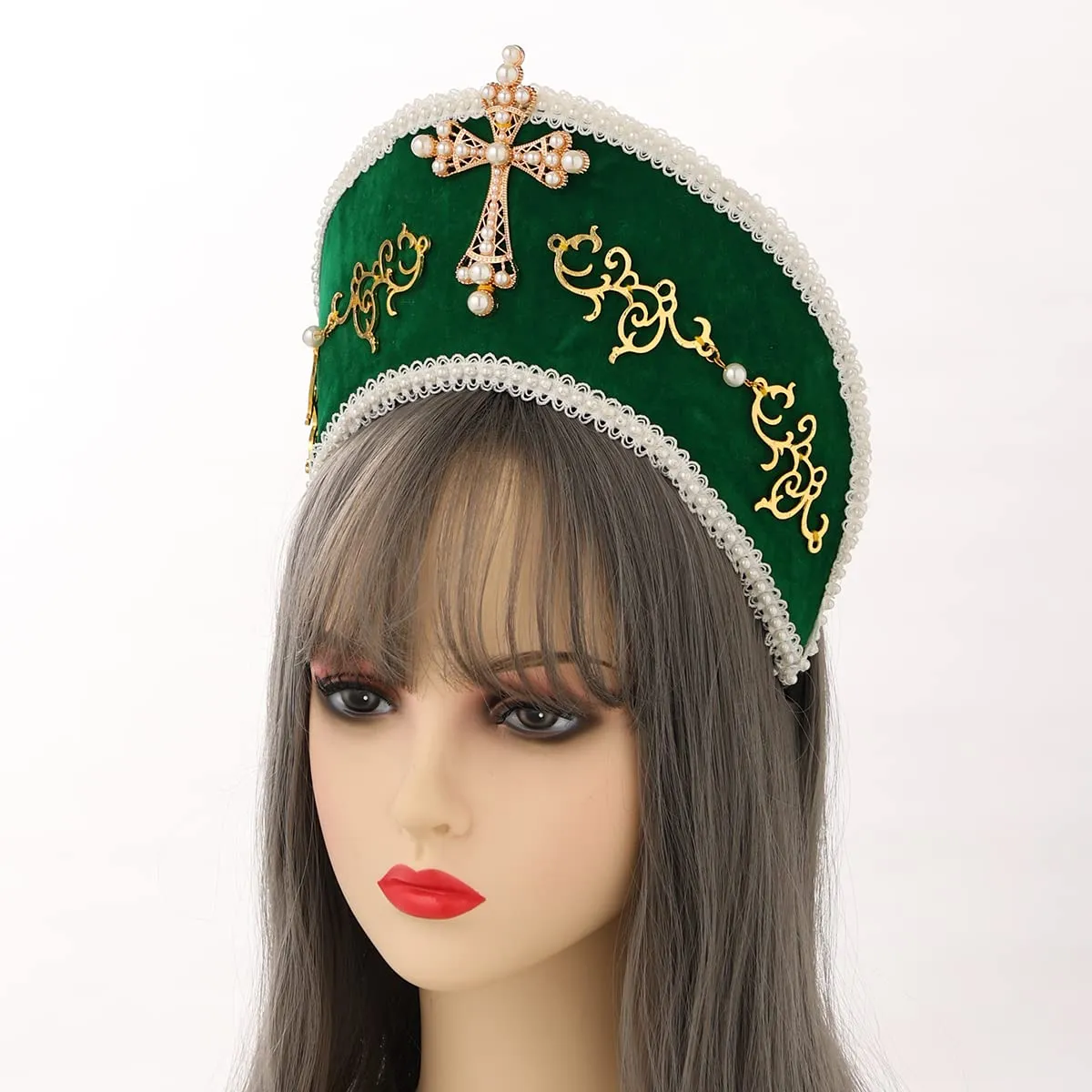 GRACEART Cappello Anne Boleyn Copertura per la testa copricapo elisabettiano Corona Tudor con cappuccio - immagine 5