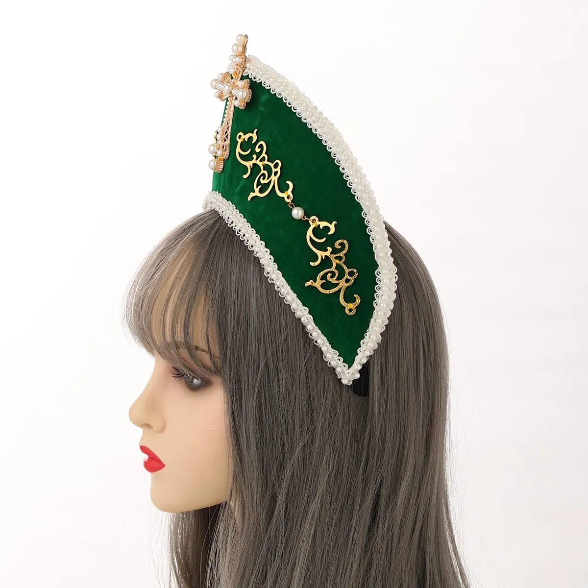 GRACEART Cappello Anne Boleyn Copertura per la testa copricapo elisabettiano Corona Tudor con cappuccio - immagine 6