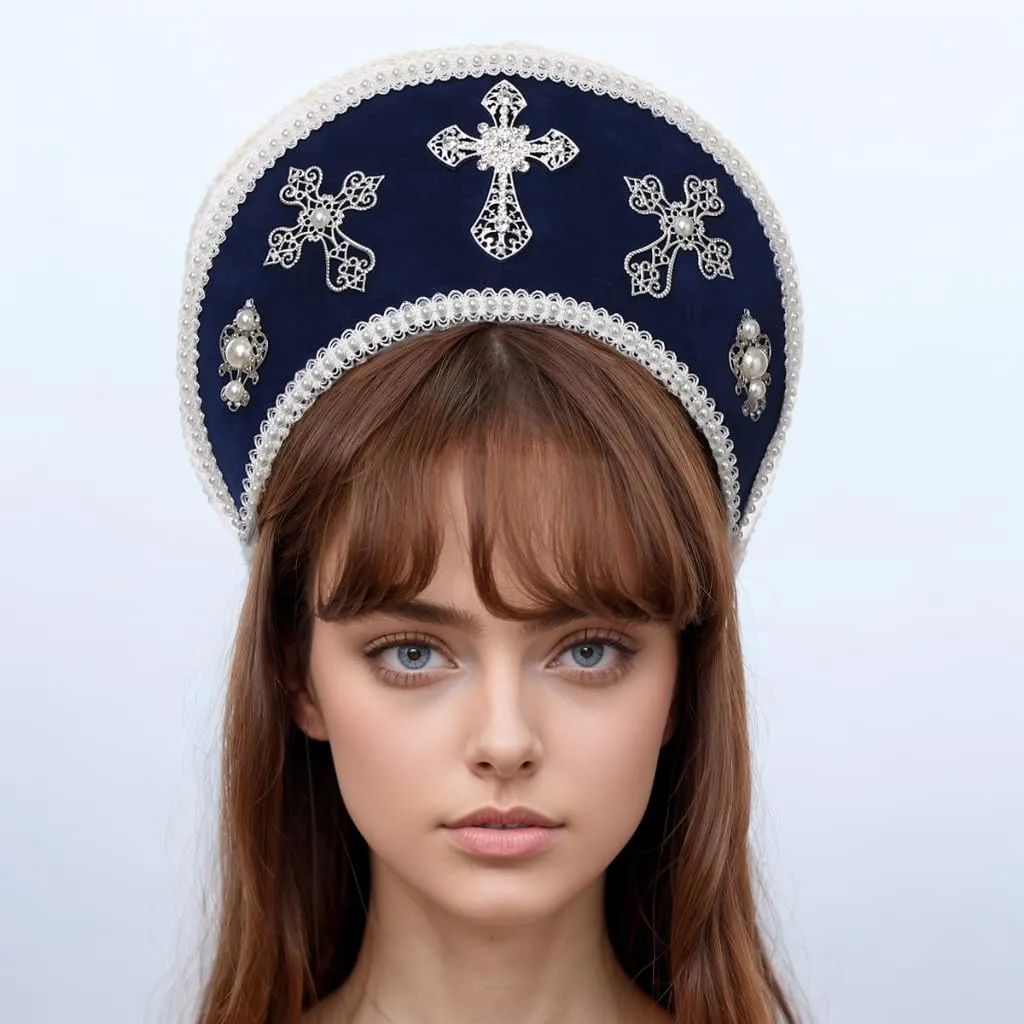 GRACEART Cappello Anne Boleyn Copertura per la testa copricapo elisabettiano Corona Tudor con cappuccio - immagine 2