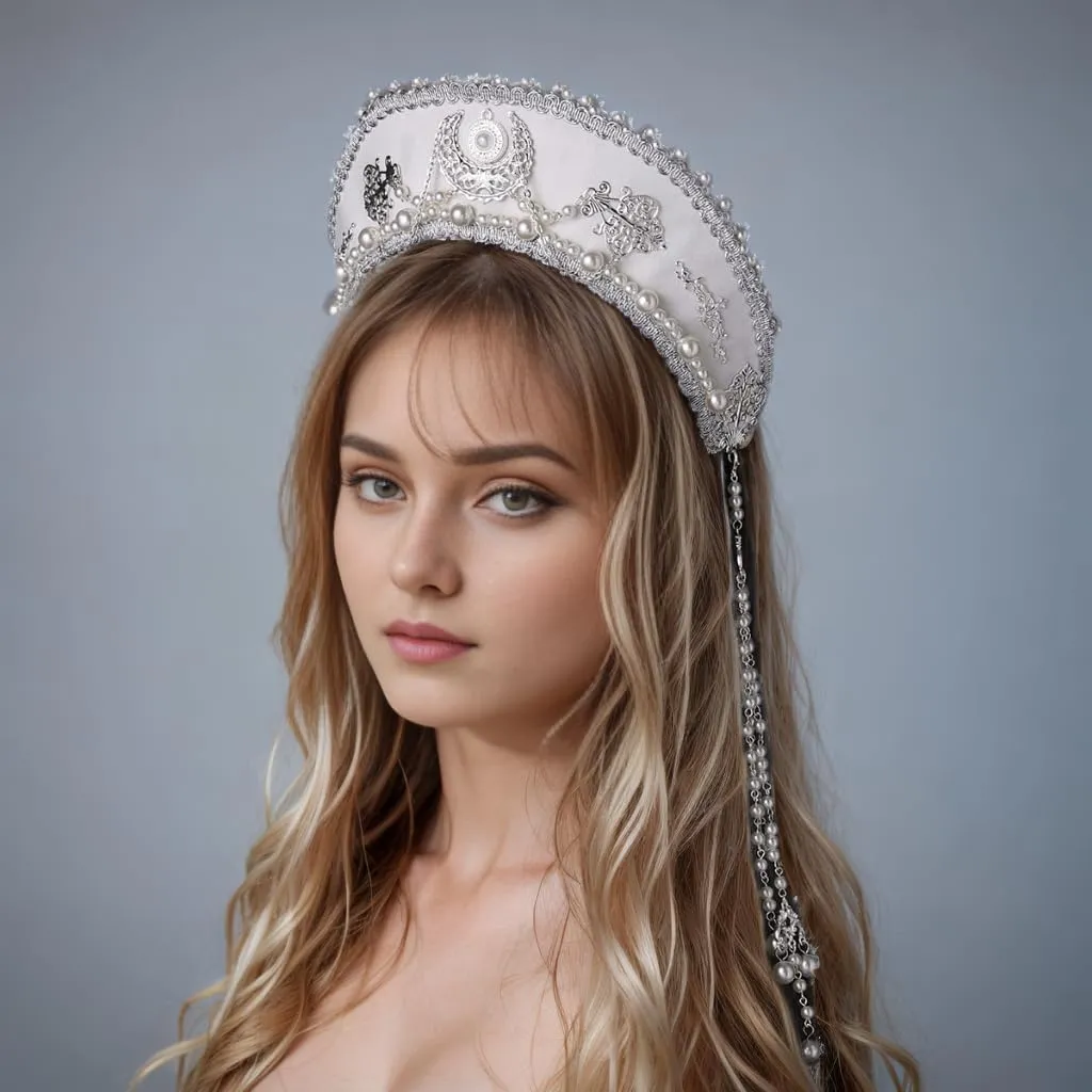GRACEART Cappello Anne Boleyn Copertura per la testa copricapo elisabettiano Corona Tudor con cappuccio - immagine 2