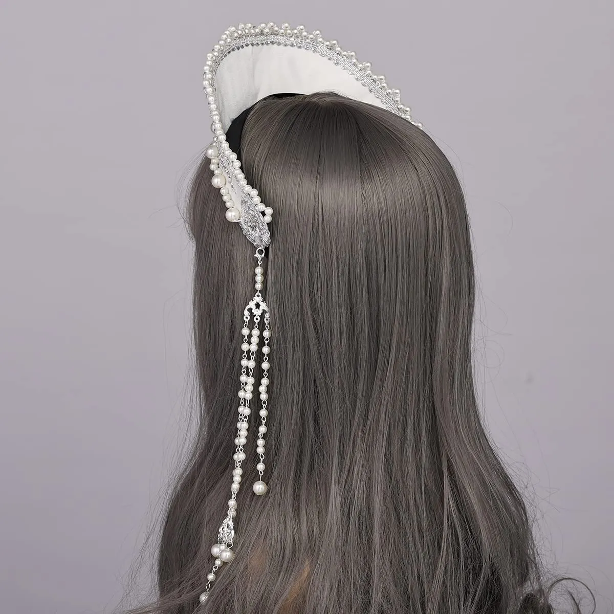GRACEART Cappello Anne Boleyn Copertura per la testa copricapo elisabettiano Corona Tudor con cappuccio - immagine 4