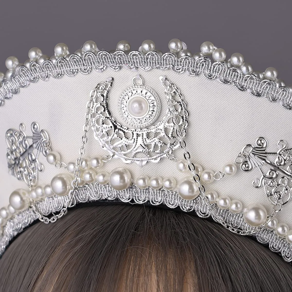 GRACEART Cappello Anne Boleyn Copertura per la testa copricapo elisabettiano Corona Tudor con cappuccio - immagine 5