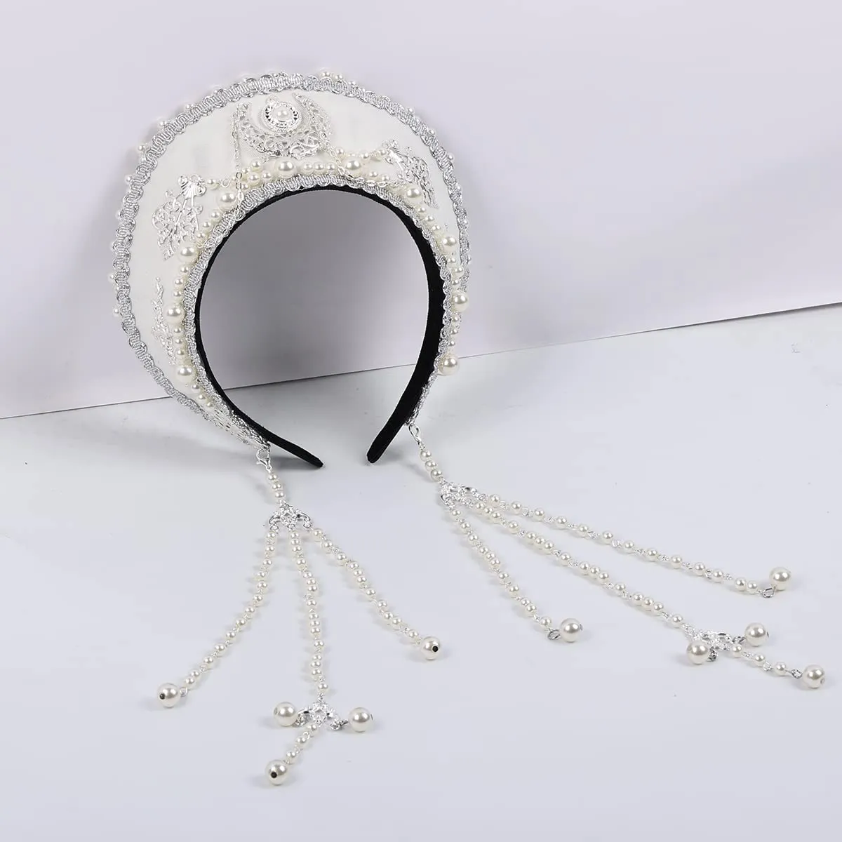 GRACEART Cappello Anne Boleyn Copertura per la testa copricapo elisabettiano Corona Tudor con cappuccio - immagine 6